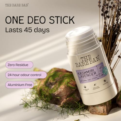 Image of The Bare Bar Kashmiri Lavender Natural Deodorant Stick 28g | Up to 24-Hour Odour Control | Long-Lasting Freshness | Aluminium-Free, Baking Soda-Free | No White Marks, No Staining | For Men & Women