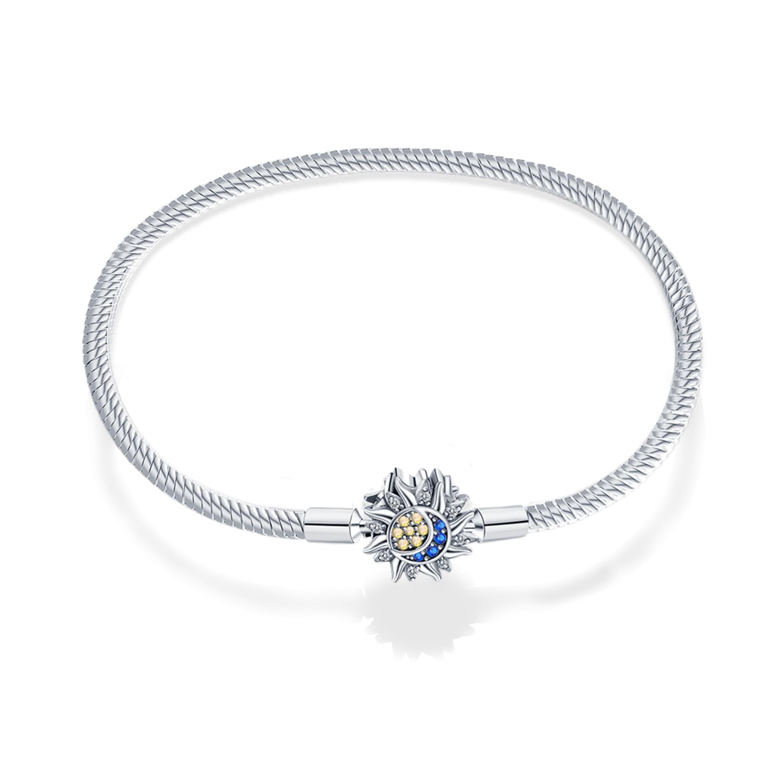 HappyStar 925 Sterling Silver Snake Chain Bracelet Fully compatible with Pandora charms, With Mickey Mouse head Clasp Charm Bracelets Gifts for Teen