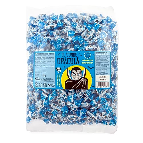 Caramelos Cerdán - Caramelos Halloween El Conde Drácula | Bolsa de 300 Uds | Sabor Frambuesa Pintalenguas | Caramelo Duro Sin Gluten ni Alérgenos | Ideal para Fiestas, Eventos y Cumpleaños- 1 Kg