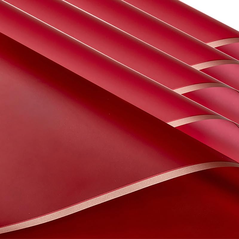 Image of Zarwani - 10 Sheets Korean Style Waterproof Maroon Bouquet Wrapping Paper (58cm x 58cm, 60 Microns) | Golden Border Design, Giftwrap for Flowers & DIY Gift Wrapping Paper (10, Gold Border Maroon)