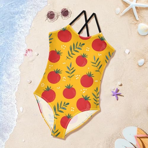 Tomatoes Pattern Girls One Piece Swimsuits Summer Quick Dry Beach Bathing Suit3
