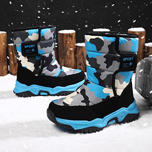 Big Kid Snow Boots Winter Camouflage Boy Shoes W𝐚terproof Hook And Loop Mid Calf Faux Fur Li𝐧ing Winter Shoes4