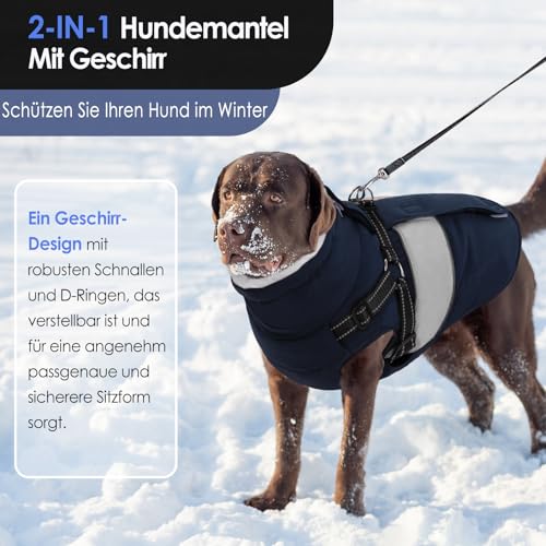 AOFITEE Hundejacke Kleine Hunde, Warm Hundemantel Winter Wasserdicht Hundemantel mit Geschirr, Reflektierende Winterjacke Wintermantel Hund mit Brustgurt Fleecemantel Hundepullover für Kaltes Wetter