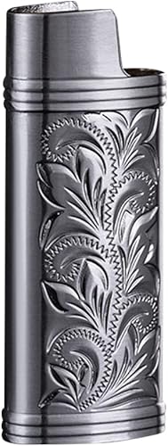 Funda de metal para encendedor con estampado floral vintage para BIC de tamaño completo, funda de aleación de zinc, patrón de flores retro para