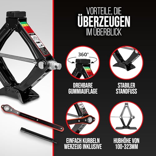 HEYNER® Scherenwagenheber 0,8t Wagenheber inkl. Tasche I 17mm Ratsche I Kurbel und Gummiauflage I...