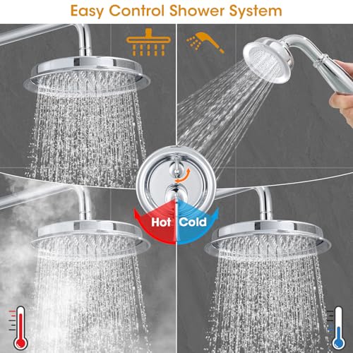 Image of Chrome Rain Shower Heads with Handheld Spray Combo, Rain Shower System with Balance Pressure Valve, 9 inch Bathroom Luxury Rain Fall Shower Head with Antique Handshower Wall Mount, (B2312-CP)