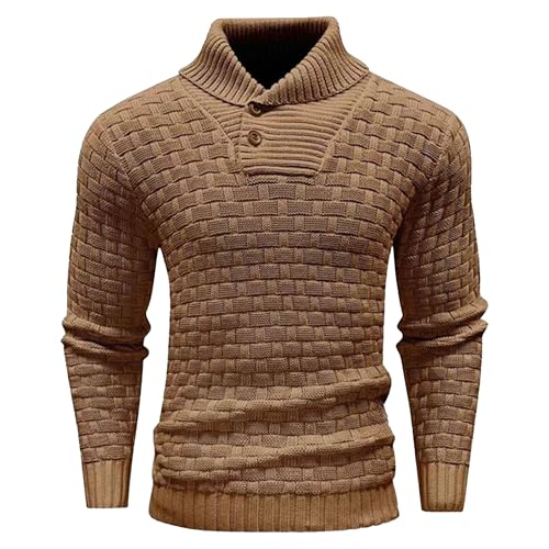 Mens Ribbed Edge Shawl Pullover Cable Knit Button Sweaters Tops Twist Long Sleeve Textured Sweaters