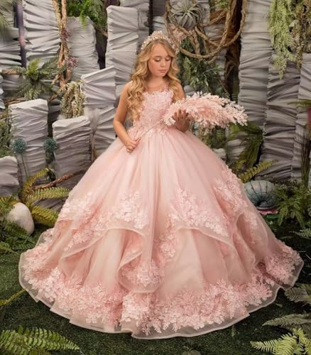 Tulle Flower Girl Dresses Lace Appliques Puffy Tulle Princess A Line First Communion Dress for Girls Ball Gowns3