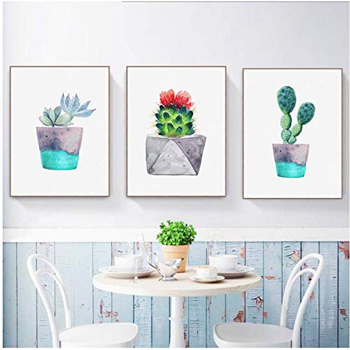 Plantes succulentes cactus affiche à l'aquarelle sur toile résistante 50x70cm