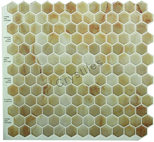 Crystiles 10in. x 10in. Peel and Stick Vinyl Wall Tile Backsplash, Brown and Rusty Color Marbles (6-Pack)