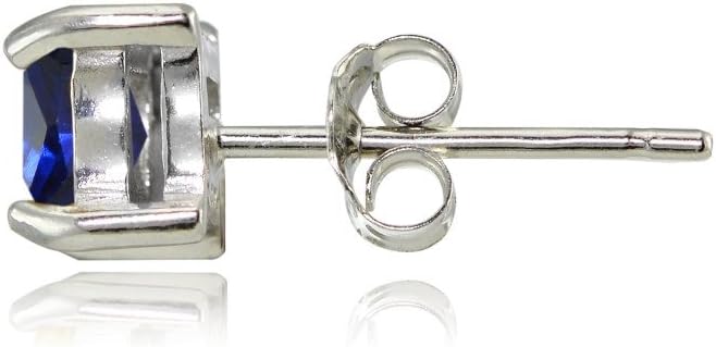 Sterling Silver Genuine, Created or Simulated Birthstone Gemstone 4mm Square Stud Earrings - Image 2