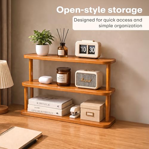 Image of Rioware Bamboo Organizer Rack - Multi-Layer Desktop Storage Shelf for Cups, Mugs & Tea Sets | Wooden Countertop Sideboard Display Stand for Kitchen, Dining & Home Deco (3-Tier - Racknest)