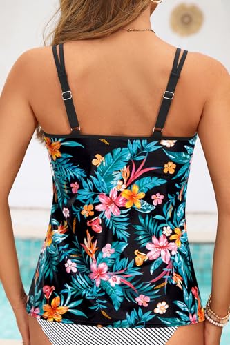 Women Swim Tankini Top Only - Tummy Control Bathing Suit Top Double Strap Swimwear Top Loose Fit 20252