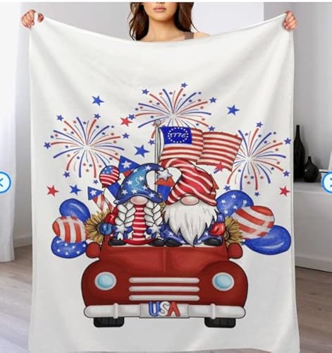 Yuboo Patriotic Gnome Blanket,4Th Of July Gnome With American Flag Truck Throw Blanekt,Memorial Day Gifts,Soft Cozy Blankets For Couch Bed Sofa,4Th Of July Decorations 60X50 Inches #TOP4