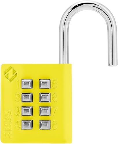Miniatura 3 de XB35 Candado de combinación de 8 dígitos con botón de presión, mecanismo de bloqueo de 4 dígitos, amarillo, paquete de 1