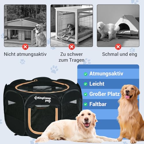 KingCamp Welpenlaufstall, Tierlaufstall, Tragbarer Welpenauslauf, Laufstall für Hunde, Katzen, Welpen, im Innen- und Außenbereich, für Wohnung mit Tragetasche und Hering Schwarz L