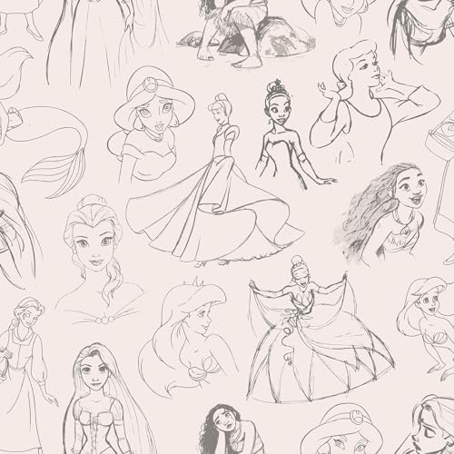 Disney Princess Sketches Pink Peel and Stick Wallpaper