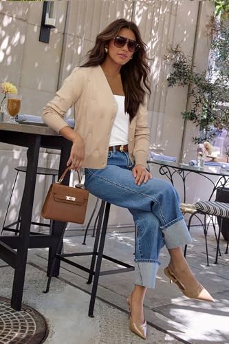 Image of Arach&Cloz Women's Soft Cropped Cardigan Casual Lightweight Shrug Sweater Tops