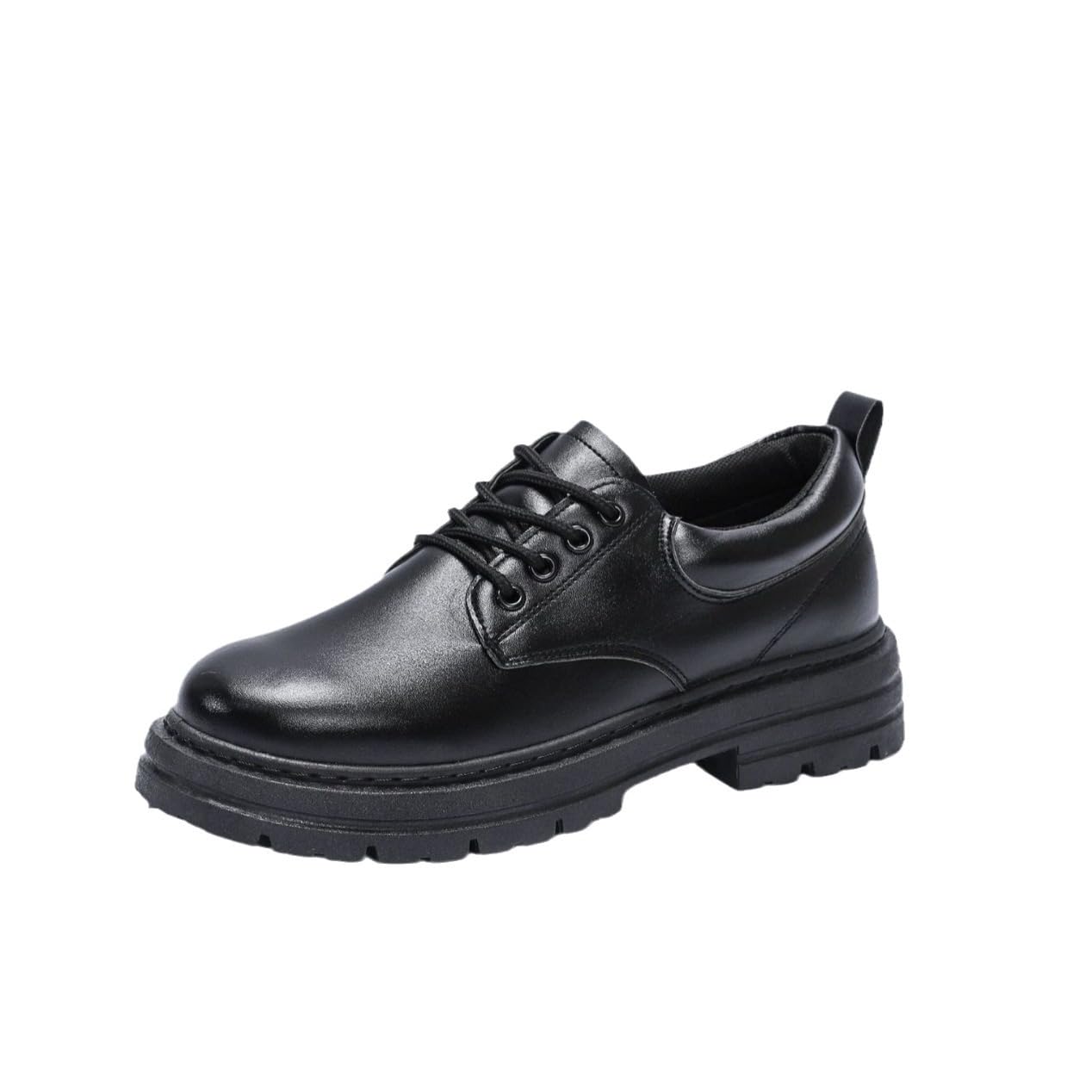 Mens Casual Dress Oxfords Classic Black Formal Shoes for Men Lace Up Platform Block Heel Round Toe Loafers