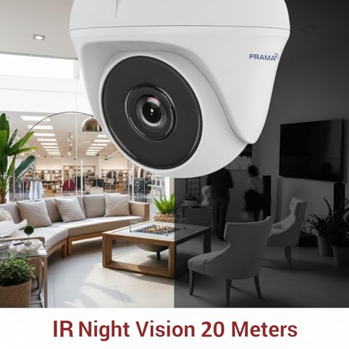 Image of PRAMA PT HTD702E- ITPF 2MP HD Dome Camera,1920 x 1080 Resolution, 2.8 mm, 3.6 mm Fixed Focal Lens, Up to 20 m White Light Distance for Bright Night Imaging.