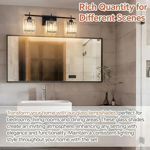 Image of Teenyyou 3 Pcs Crystal Bathroom Vanity Light 3 Lights E26 /E27 Base Modern Short Wall Light Cover over Mirror 1.65 inch Top x 4.7 inch Dia. x 4.7 inch H Lampshade Replacement for Bedroom Bathroom Vanity