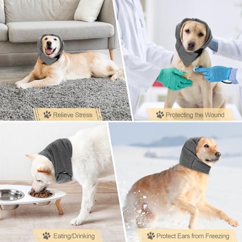 Image of Dog Snood, Adjustable Dog Calming Hoodie, Dogs Ear Cover for Noise Anxiety Relief, Hematoma, Grooming and Force Drying, Windproof Pets Headband for Grooming