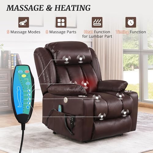 Sillón reclinable eléctrico con piel sintética marrón miniatura 5