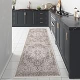 PureCozy Vintage Area Rug 2x6 Washable Runner Non Slip Hallway Long Kitchen Brown Multi Indoor Living Room Carpet Medallion Distressed Retro Accent Throw Rug for Office Dining Room Bedroom Laundry