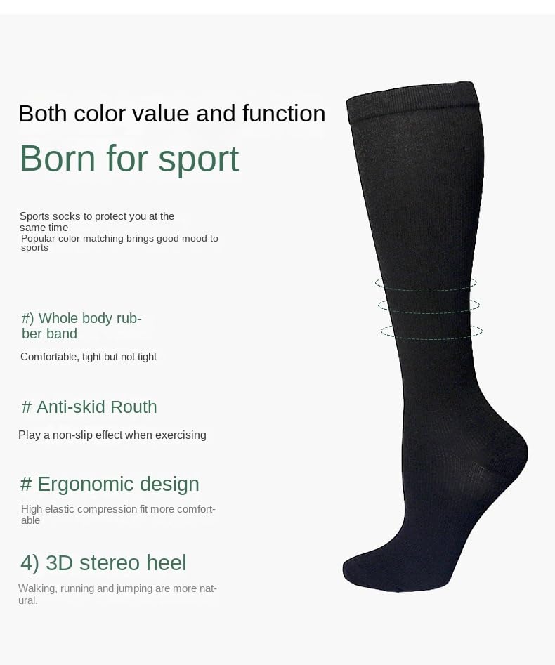 Image of 7 Pairs Compression Socks for Women and Men Circulation 15-20 mmHg Knee High Stockings Support for Athletic Running,Hiking