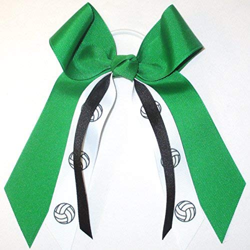 Volleyball Hair Bows, Made in the USA, White Pony Band, many colors (Kelly and Black)