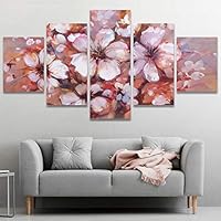 5 Panel Canvas Wall Art Almonds Blossom Handmade Oil Painting Pictures Modern Artwork for Home Decorations Ready to Hang - 60