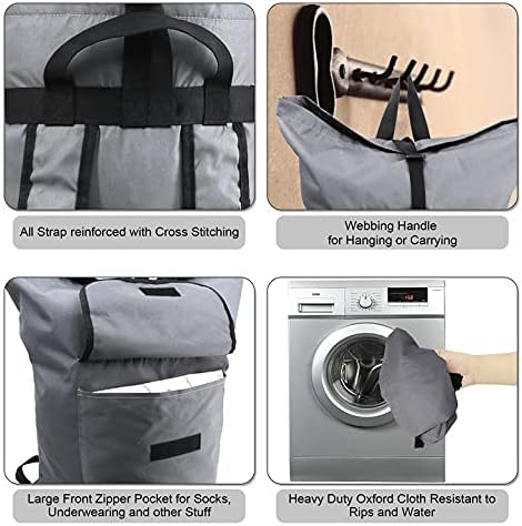 BeeGreen Laundry Backpack Bag 115L Heavy Duty Extra Large,Portable Durable Laundry Backpack With Padded Shoulder Strap & Front Pocket, Hanging Hamper Bags For College Dorm Apartment Laundromat Grey