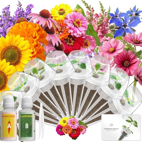 Vibrant Flower Seed Pod Kit Compatible with Gardencube idoo Ahopegarden Hydroponics Growing System with Marigold Snapdragon Cosmos Sunflower Zinnia Lavender Borage Coneflower(8-Pod)
