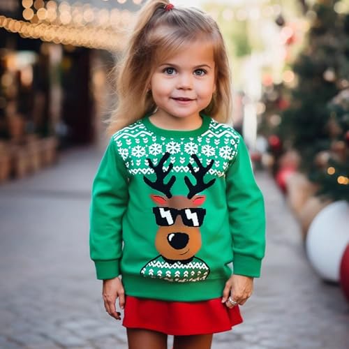Toddler Boys Girls Christmas Sweatshirt Ugly Sweater Kids Reindeer Pullover Long Sleeve Unisex Xmas Shirt Tops 1-7T3