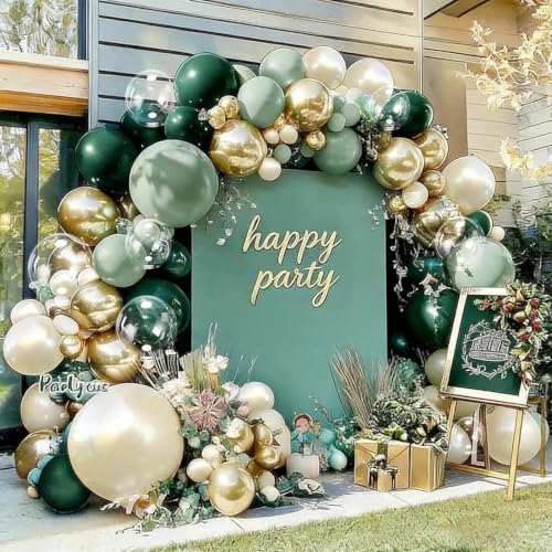 Image of Emerald Green Gold Balloon Arch Kit Double Stuffed Dark Dusty Green Pearl White Sand Latex Balloon Garland for Birthday Baby Shower Wedding Anniversary Graduation Jungle St. Patrick's Day Party