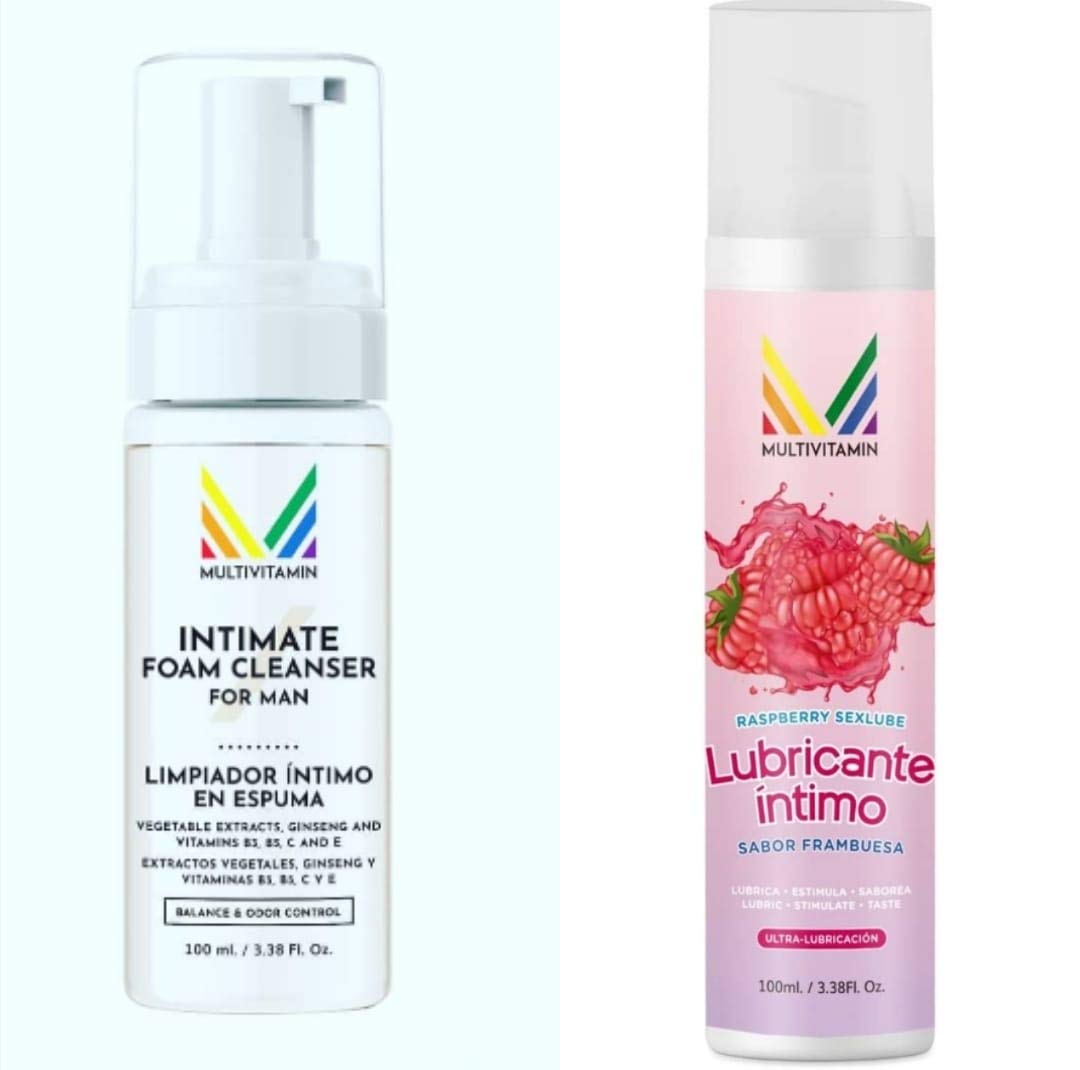 Pack "Mantente siempre listo para tus encuentros": Espuma genital limpiadora en seco y lubricante 100% natural en 100 ml. ambos formatos
