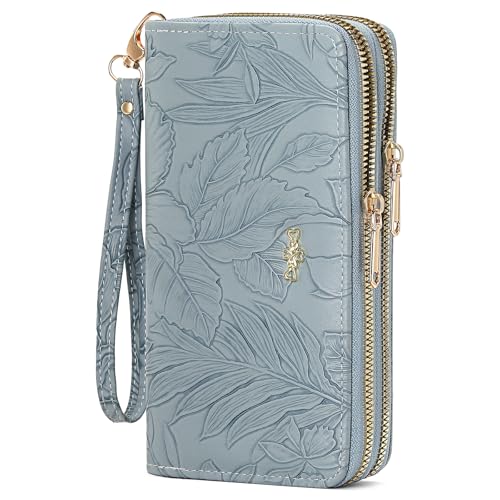 Image of RNIEGA Wallets for Women RFID Blocking Leather Women's Wallet Large Capacity Double Zip Wristlet Clutch | Credit Card Holder Ladies Phone Purse