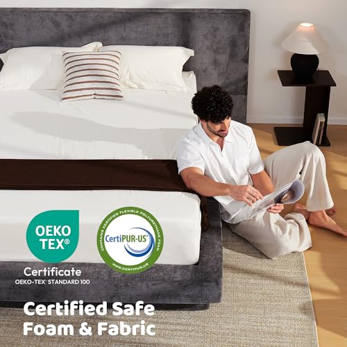 Image of RECCI AirFrame Cloud King Bed Frame with Extra Wide Headboard, 5 Inch Foam Fully Cushioned Platform, Easy Assembly, No Box Spring Needed
