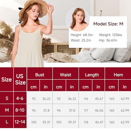 Image of Simple&Opulence Women Summer Casual Cotton Maxi Dress, Loose Sleeveless Spaghetti Strap Tiered Boho Flowy Sundress for Beach