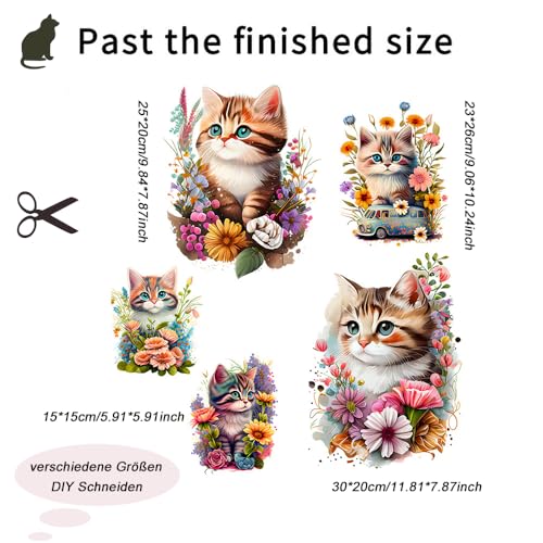 5 Stück Toilettenaufkleber Deckel Süße Katze und Blume Selbstklebend PVC Deckel WC Aufkleber Badezimmer Wandtattoo Sticker Wasserdicht Toilette Aufkleber