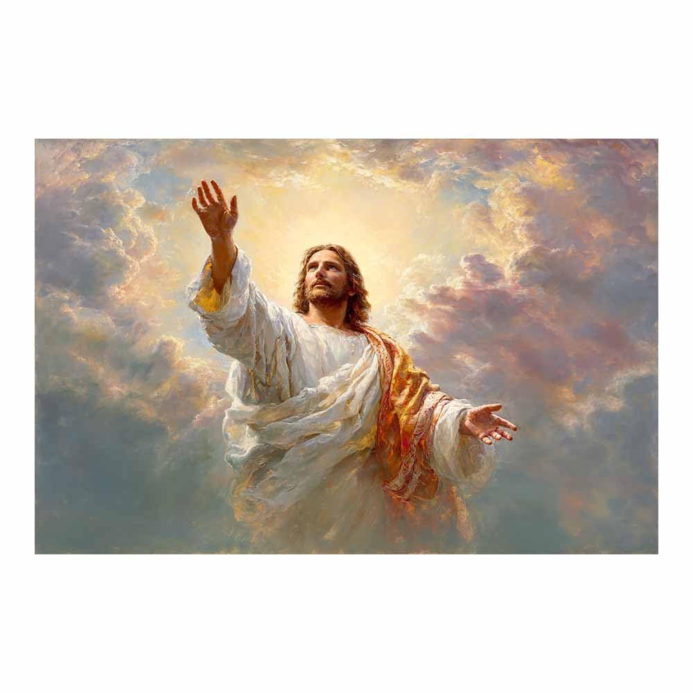 ZAMAEIU Jesus Art Pictures Posters Prints Summoned in thes clouds Religious Paintings, Wall Decor for Church,Prayer Room,Christians, Schools, Hospitals(white)-30x50cm Unframed