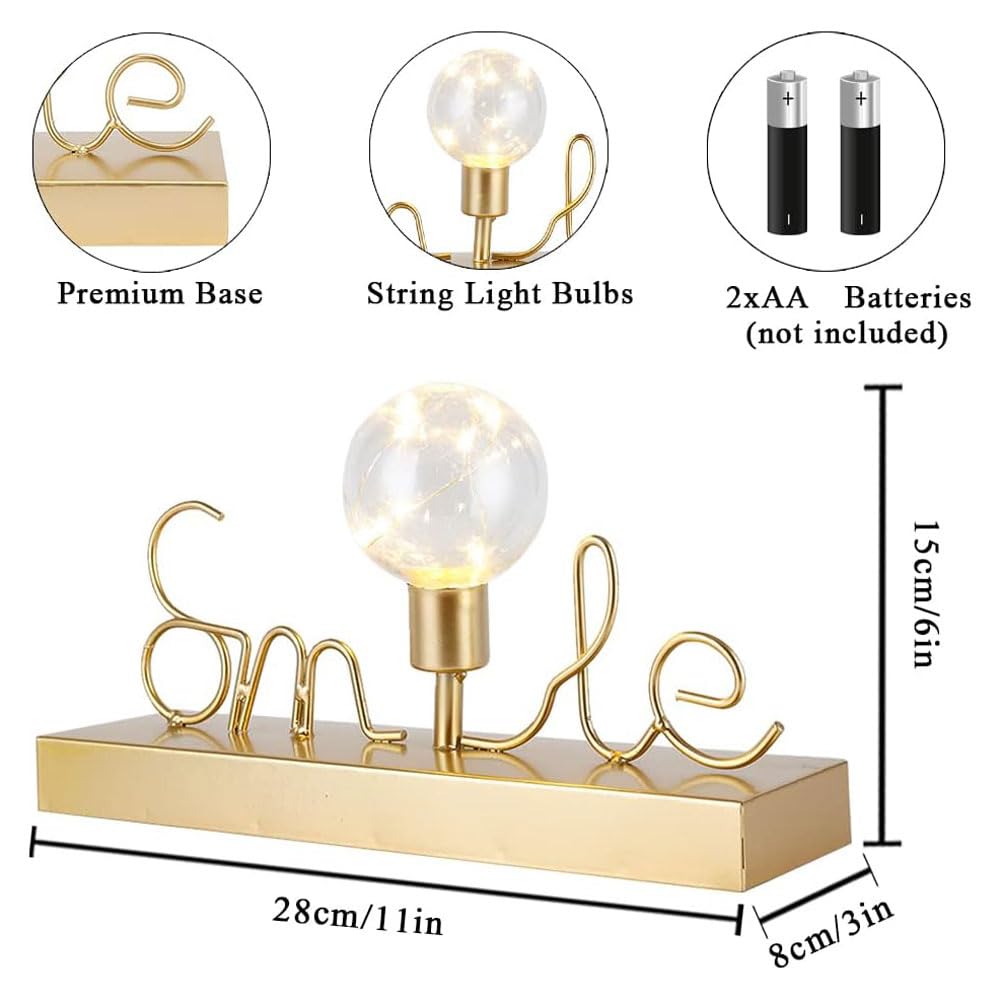 NEWIMAGE Lampada da Tavolo a Batteria Lampada Decorativa Senza Fili Luci di Decorazione Domestica con Luci Bianche Calde Fata per Soggiorno Camera da Letto da Tavolo Ingresso Centrotavola (Smile)