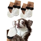 ETLIFE 犬 靴下 滑り止め 【靴下がスルッと脱げにくい】犬用靴下 犬用 屋内用 傷 舐め防止 マジックテープ付き (ブラウン, Mサイズ)
