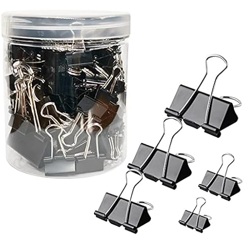 Otylzto 120Pcs Binder Clips Assorted Size, Office Clips with Clear Storage Container, Bulldog Clips, Paper Clips, Office Supplies Cover