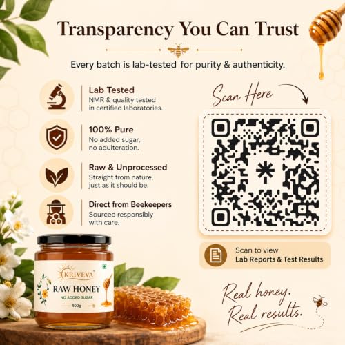 Image of KRIVEVA Premium Raw Honey - 400g Glass Jar | NMR Tested | Unheated & Unprocessed | No Added Sugar | No Preservatives