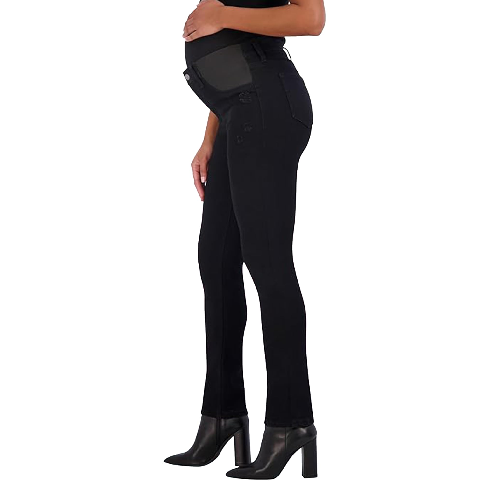 Savi Parker Women's Maternity Jeans Under The Belly – Comfy Stretch Straight Leg Distressed Maternity Jeans - 29" Inseam, Black, M