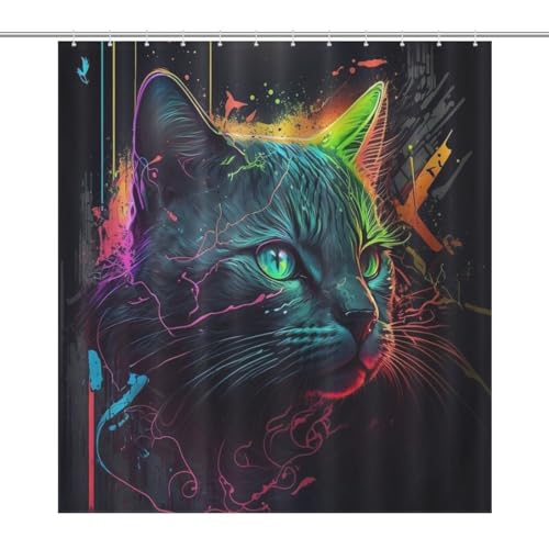 Rideau de douche chat imperméable rideau baignoire résistant 168x183