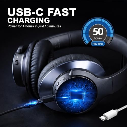 Image of OneOdio Focus A10 - Hybrid Active Noise Cancelling Headphones, Wireless Over-Ear Headphones with 62H Playtime, Fast Charging, Hi-Res Audio, Clear Calls, Bluetooth & Wired Mode for Travel Work (Black)