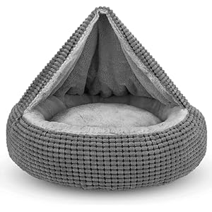 JOEJOY Dog Bed, Medium Dogs, Dog Bed, Small Dogs, Round Fluffy Cat Bed, Pet Bed with Hood, Non-Slip Dog Bed, Washable, 66 x 66 x 15 cm, Fits up to 14 kg Pets