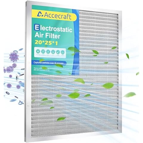 Accecraft 20x25x1 Electrostatic Air Filter, Washable & Reusable Aluminum AC/HVAC Furnace Filter, MERV 8, Lasts a Lifetime, Healthier Home or Office(Actual Size: 19.75"x24.65"x0.86") Cover